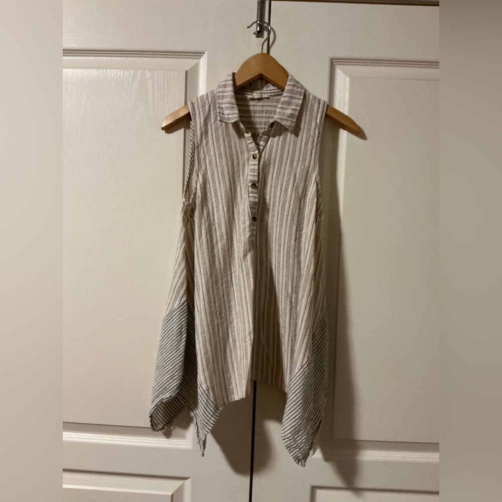 Hem & Thread Sleeveless Striped Handkerchief Hem Tunic Top/Dress, S